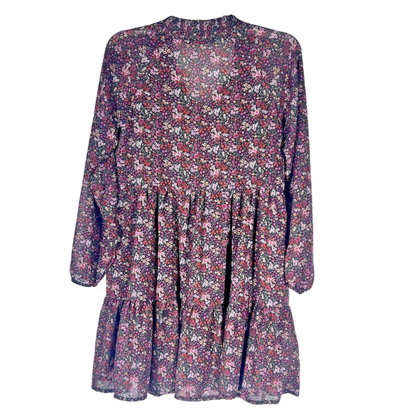 American Eagle Womens Mini Dress Small Burgundy Floral Button Tiered Lined Boho - Picture 11 of 14